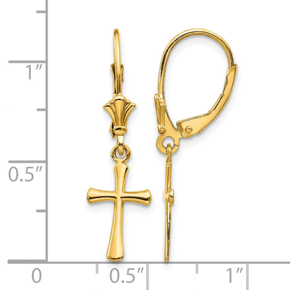 14k Polished Cross Leverback Earrings
