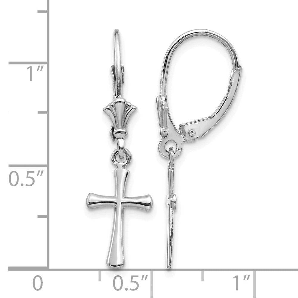 14k White Gold Polished Cross Leverback Earrings