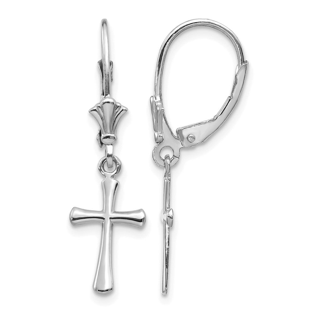 14k White Gold Polished Cross Leverback Earrings