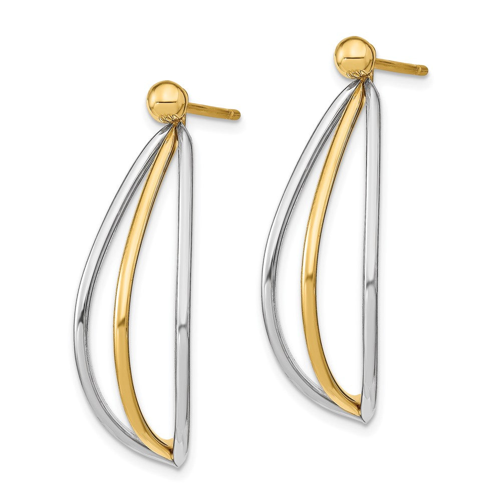 14k w/ White Rhodium Ball Stud w/ Triple Wire Dangle Jacket Earrings