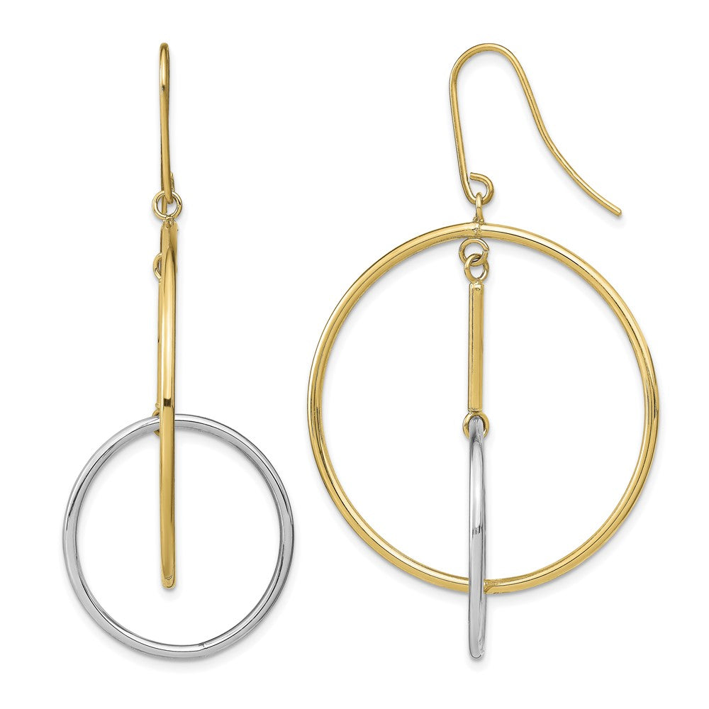 14k Two-Tone Double Circle & Bar Dangle Earrings