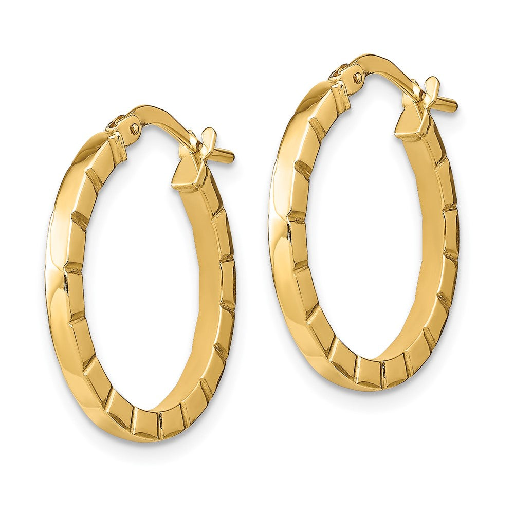 14k Small Striped Edge Hoop Earrings
