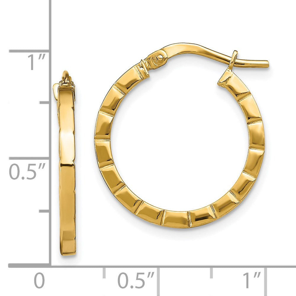 14k Small Striped Edge Hoop Earrings