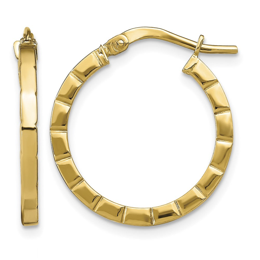 14k Small Striped Edge Hoop Earrings