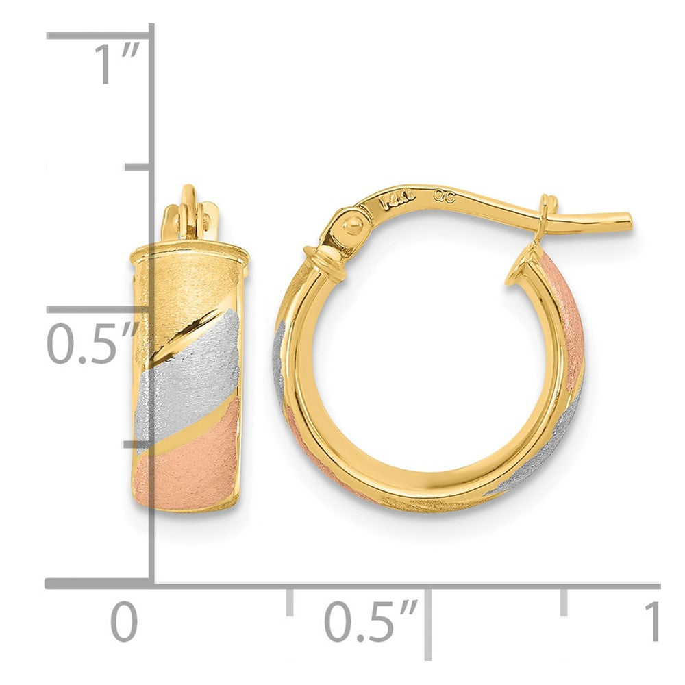 14k w/White and Rose Rhodium Polished Satin Hoop Earrings
