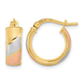 14k w/White and Rose Rhodium Polished Satin Hoop Earrings