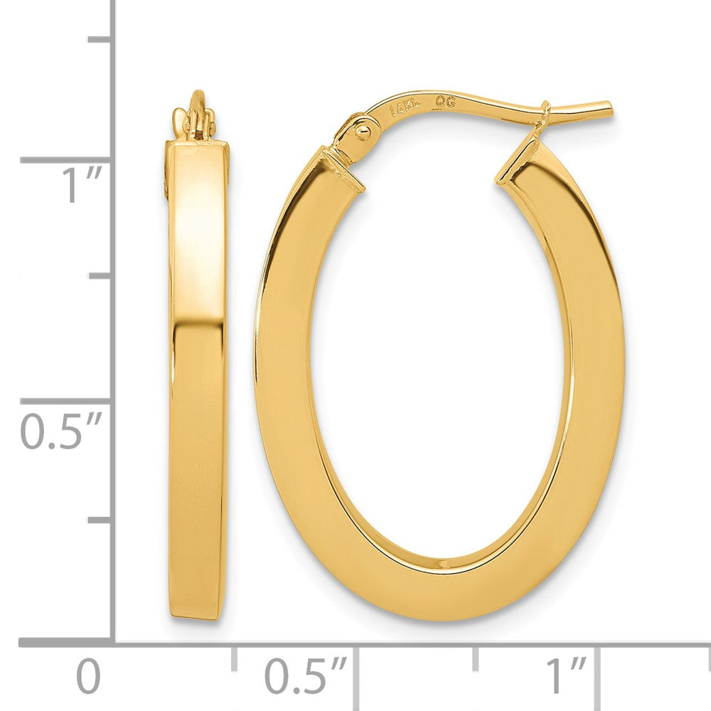 14k Polished Square Tube Oval Hoop Earrings