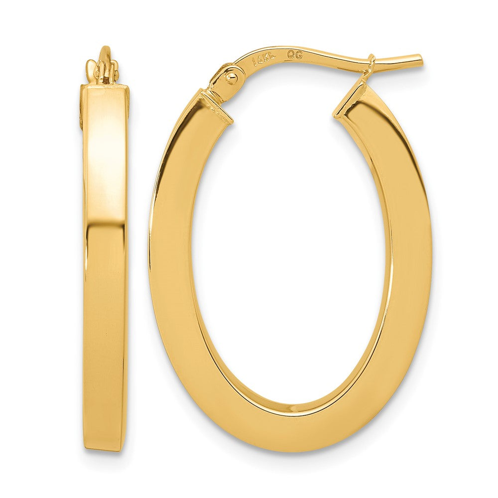 14k Polished Square Tube Oval Hoop Earrings