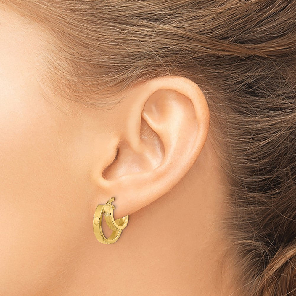 14K Polished and Brushed Square Tube Double Hoop Earrings