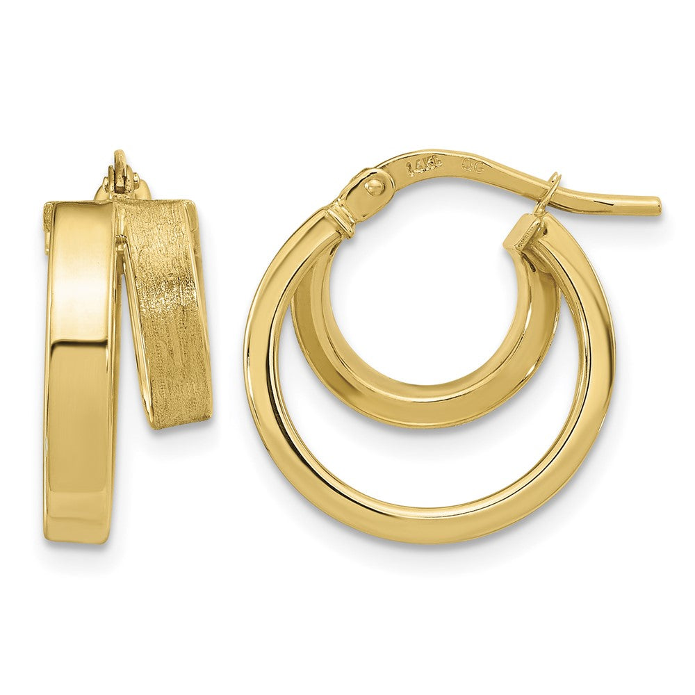 14K Polished and Brushed Square Tube Double Hoop Earrings