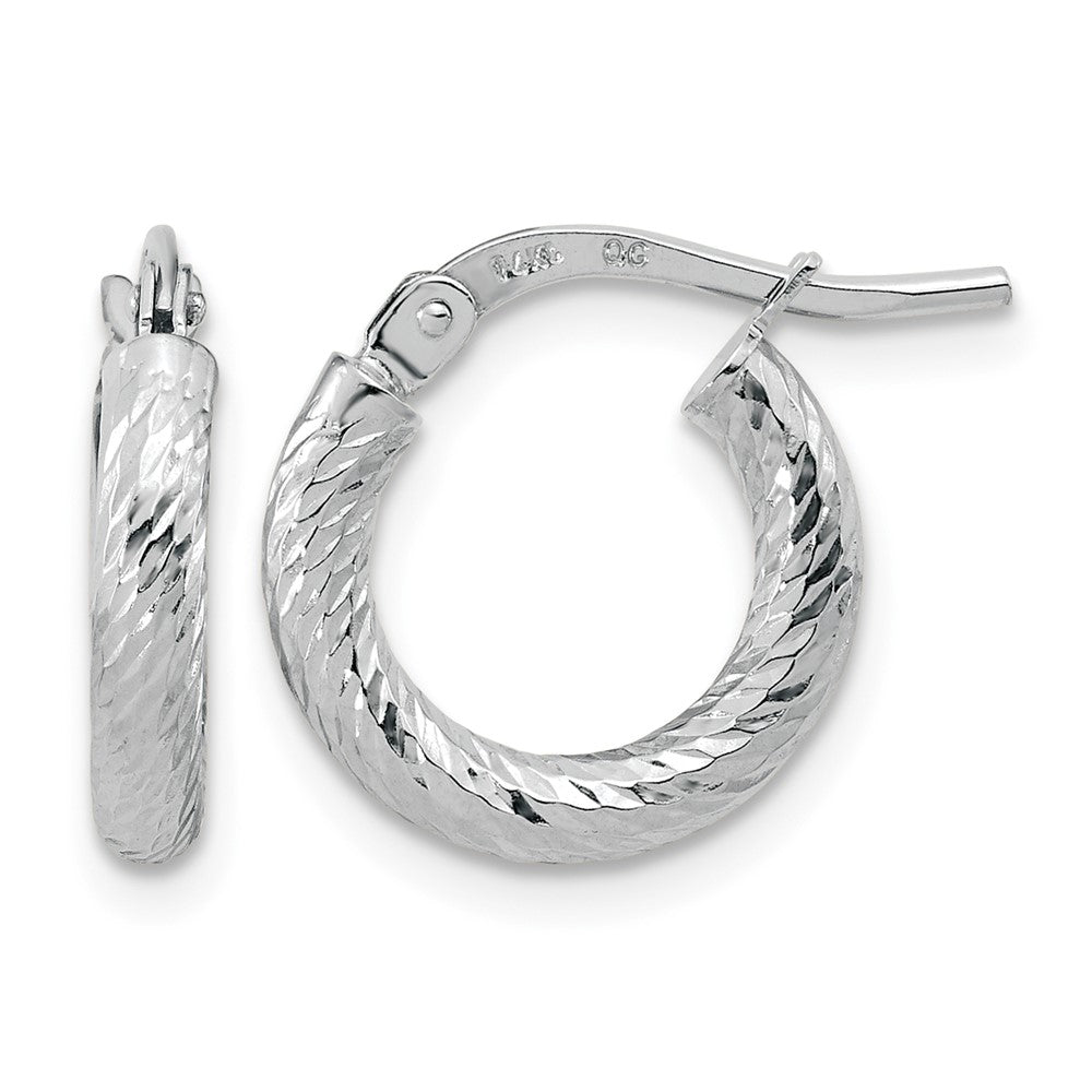14k White Gold Polished Diamond-cut 2.4mm Hoop Earrings