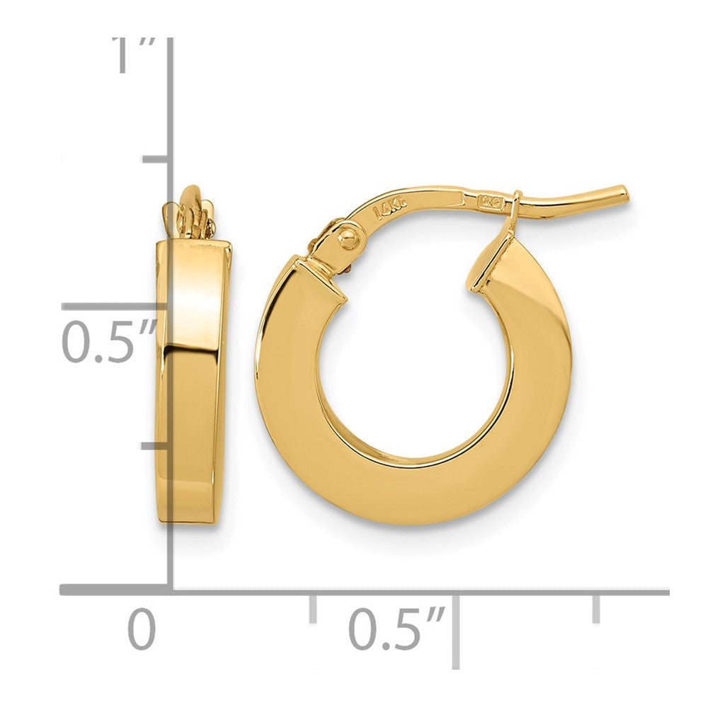 14k Polished 3mm Square Tube Hoop Earrings