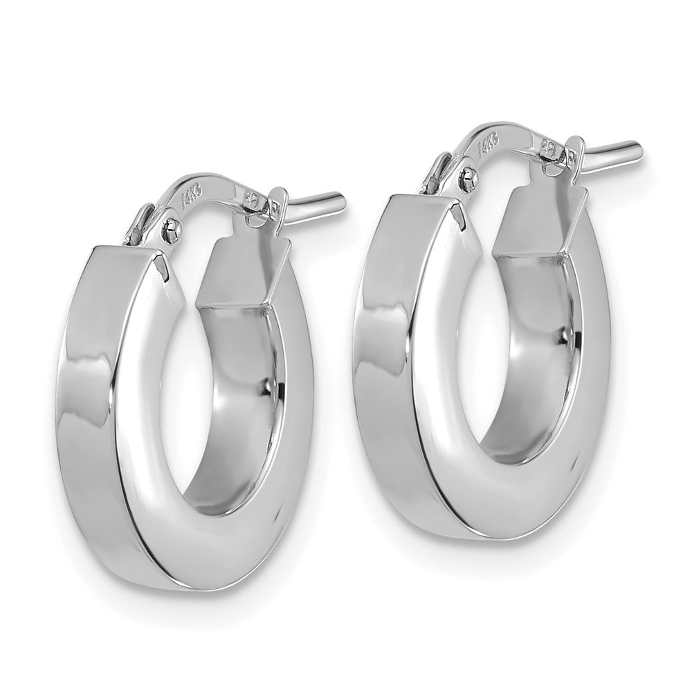 14k White Gold Polished 3mm Square Tube Hoop Earrings