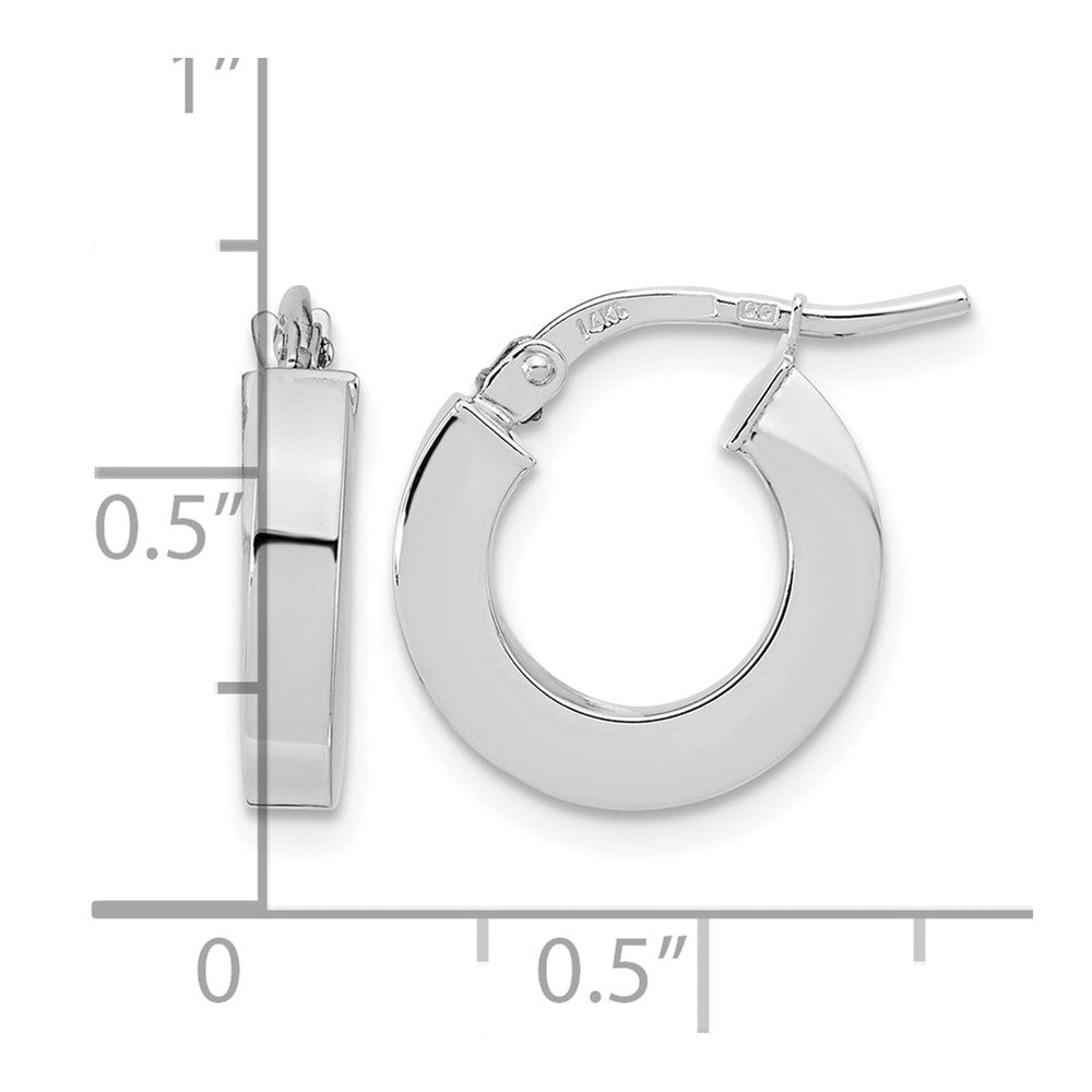 14k White Gold Polished 3mm Square Tube Hoop Earrings