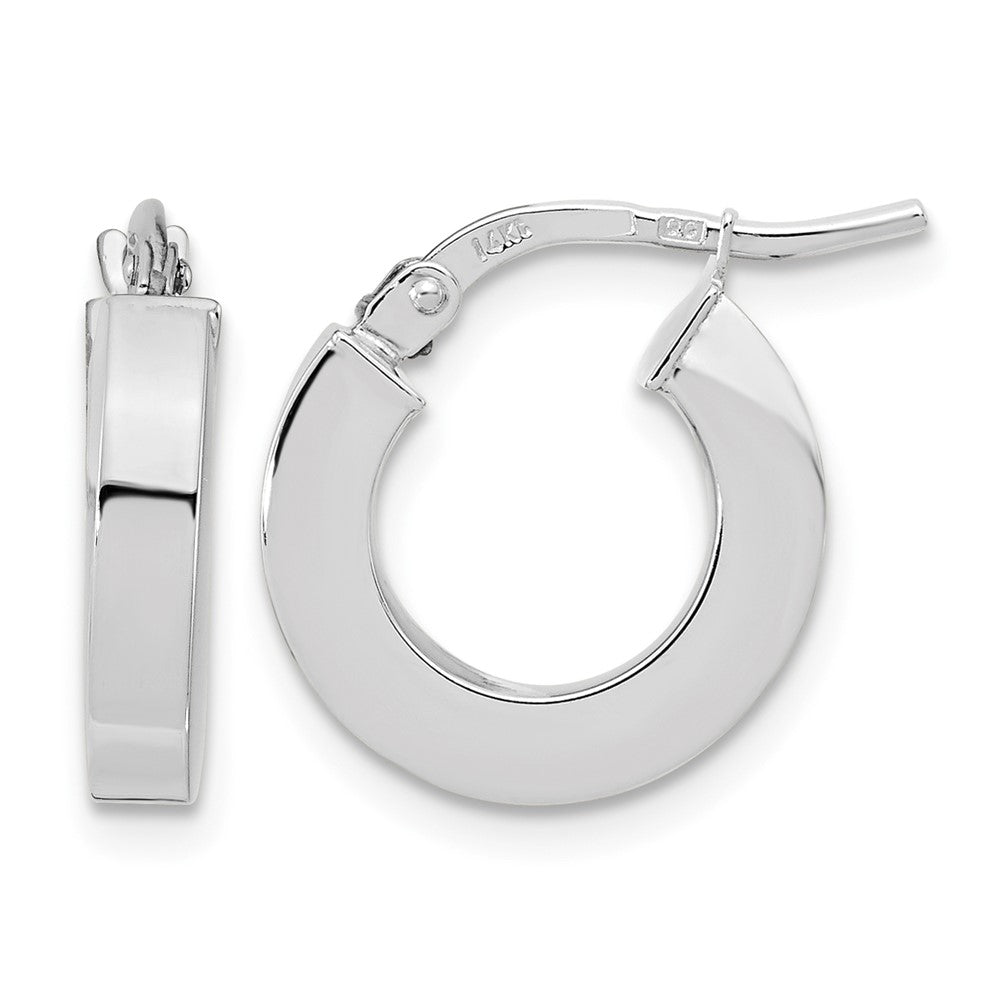 14k White Gold Polished 3mm Square Tube Hoop Earrings