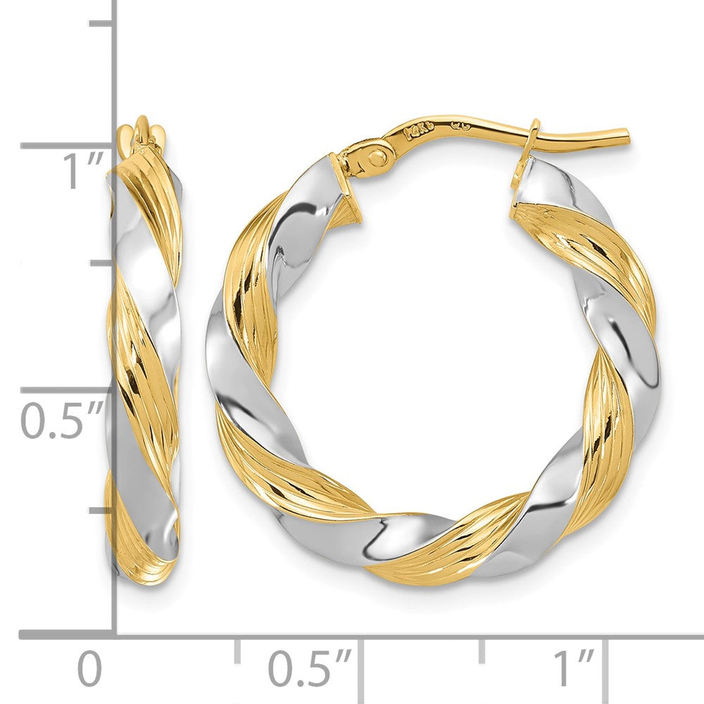 14k w/White Rhodium Polished Twisted Hoop Earrings