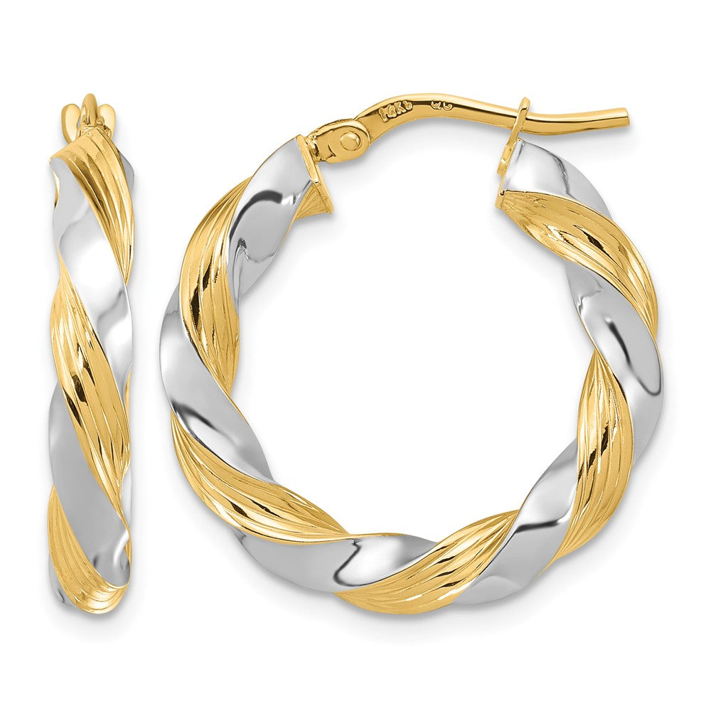 14k w/White Rhodium Polished Twisted Hoop Earrings