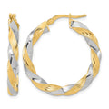 14k w/White Rhodium Polished Twisted Hoop Earrings