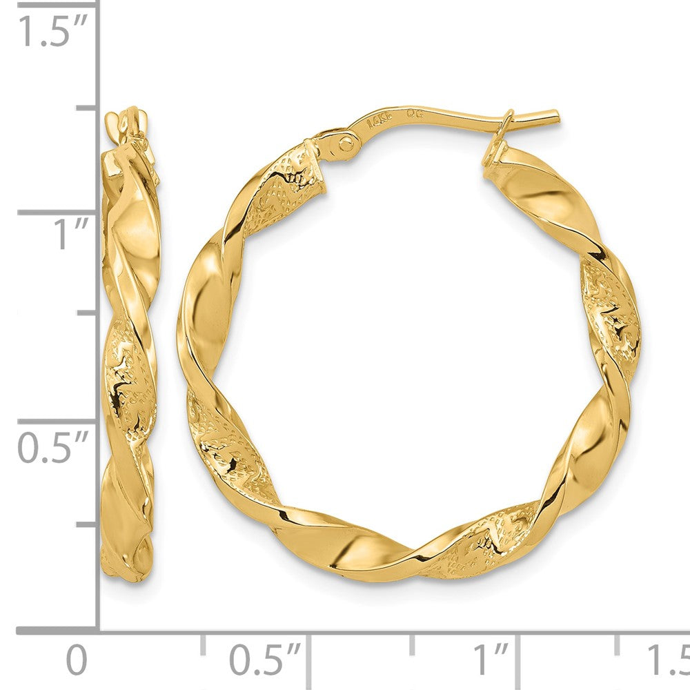 14k Polished and Textured Twisted Hoop Earrings