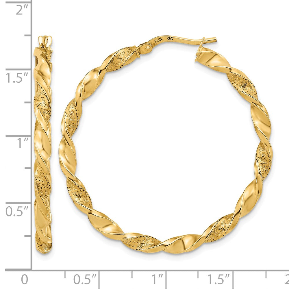 14K Polished and Textured Twisted Hoop Earrings
