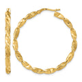 14K Polished and Textured Twisted Hoop Earrings