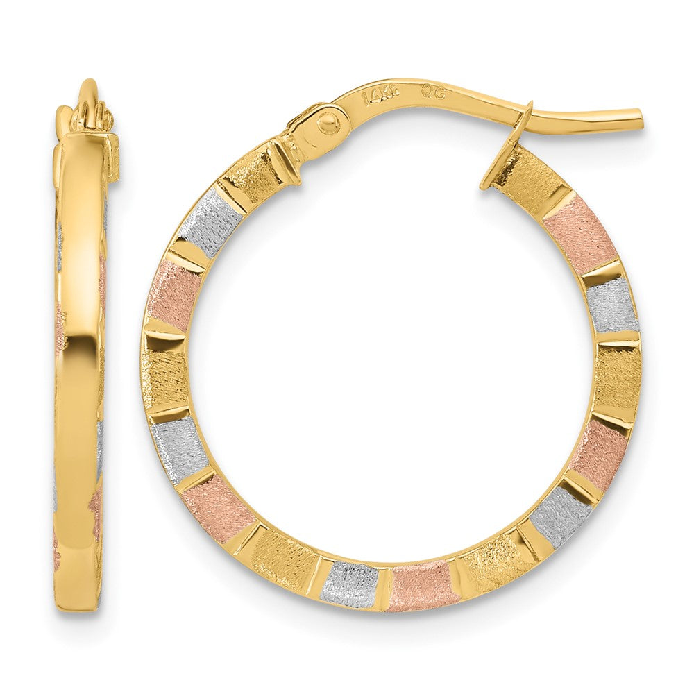 14k w/White & Rose Rhodium Polished & Satin Hoop Earrings
