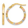 14k w/White & Rose Rhodium Polished & Satin Hoop Earrings