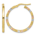 14k w/White & Rose Rhodium Polished & Satin Hoop Earrings