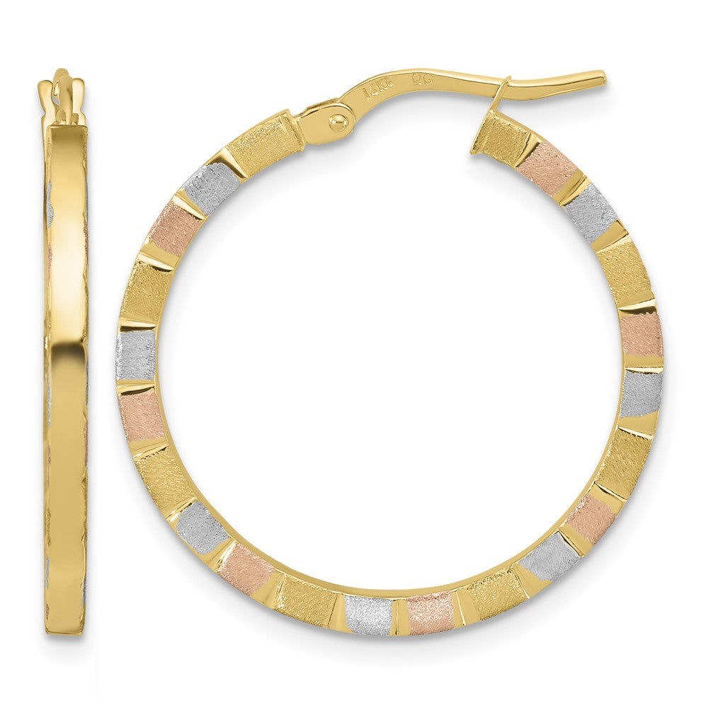 14k w/White & Rose Rhodium Polished & Satin Hoop Earrings