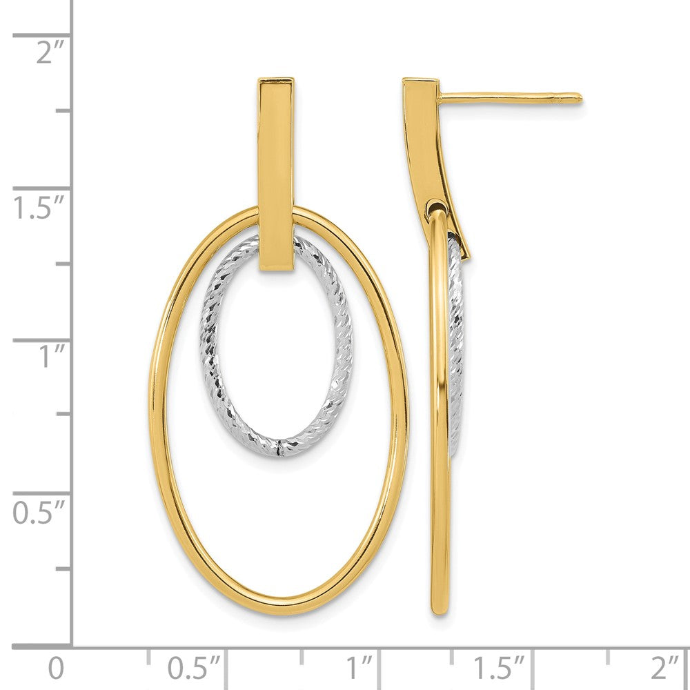 14k Two-tone Polished Diamond Cut Post Dangle Earrings