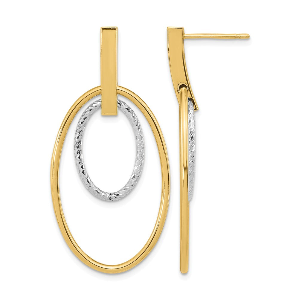 14k Two-tone Polished Diamond Cut Post Dangle Earrings