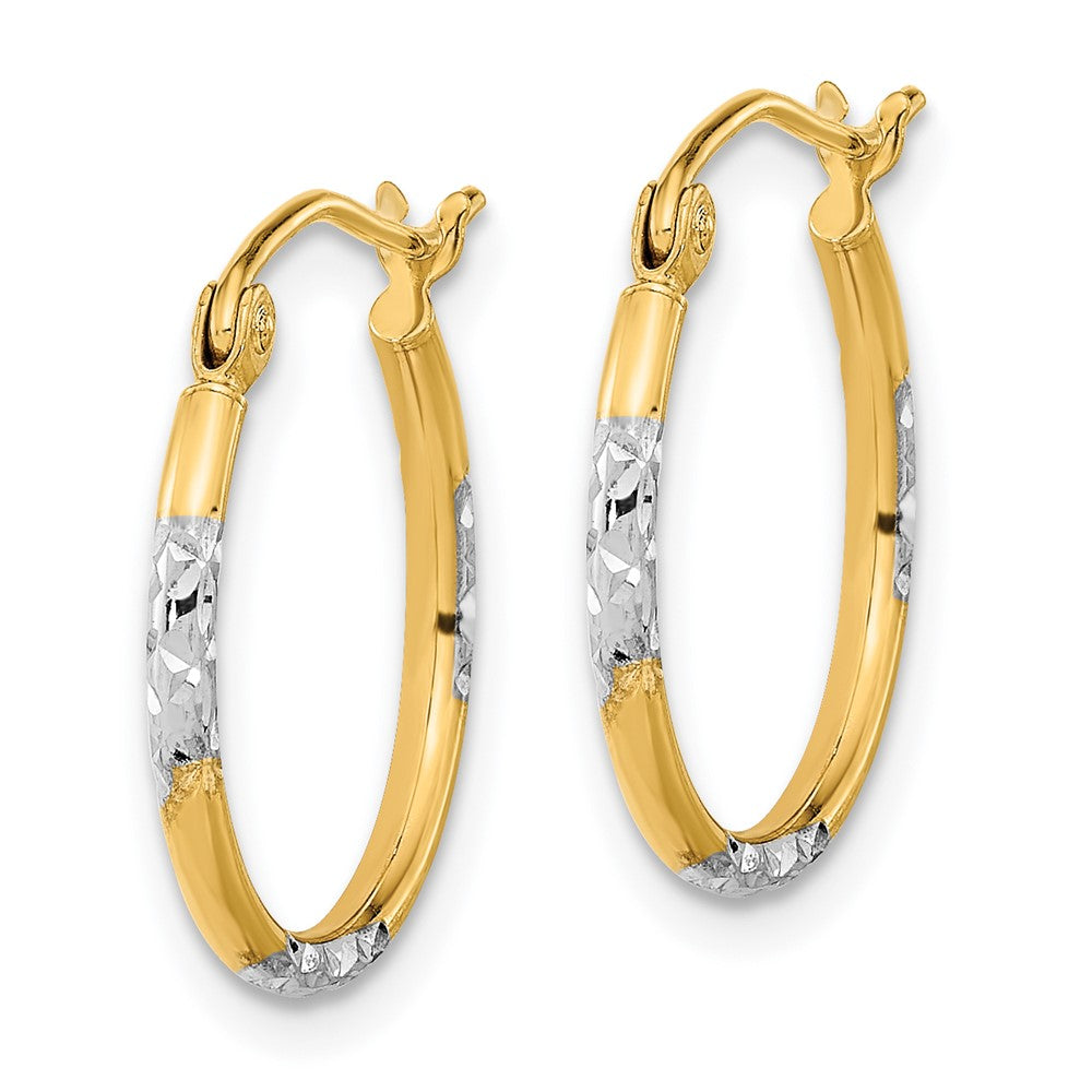 14k w/ White Rhodium Diamond-cut Hoop Earrings