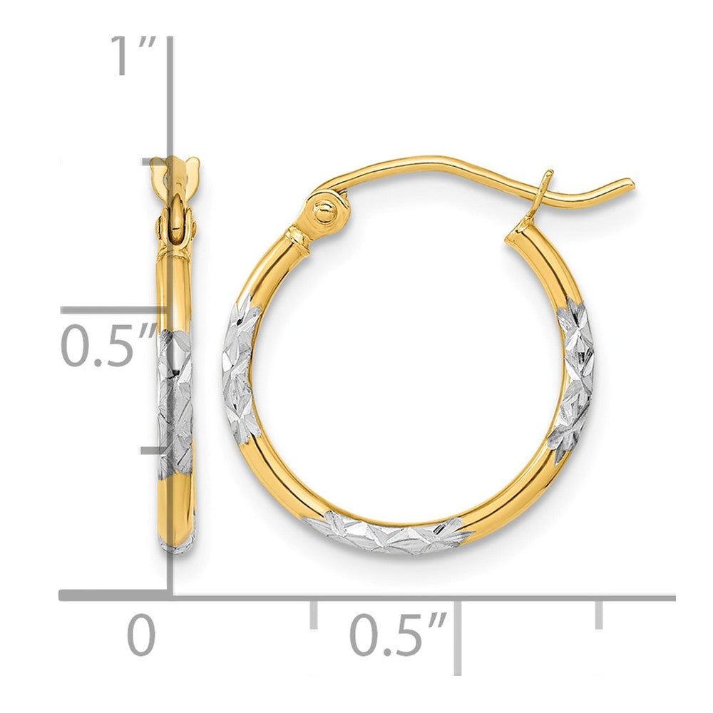 14k w/ White Rhodium Diamond-cut Hoop Earrings