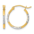 14k w/ White Rhodium Diamond-cut Hoop Earrings