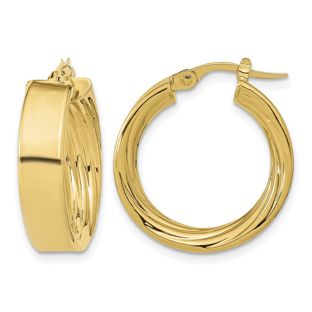 14K Polished and Textured Inside Hoop Earrings