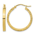 14K Polished and Textured Sides Hoop Earrings