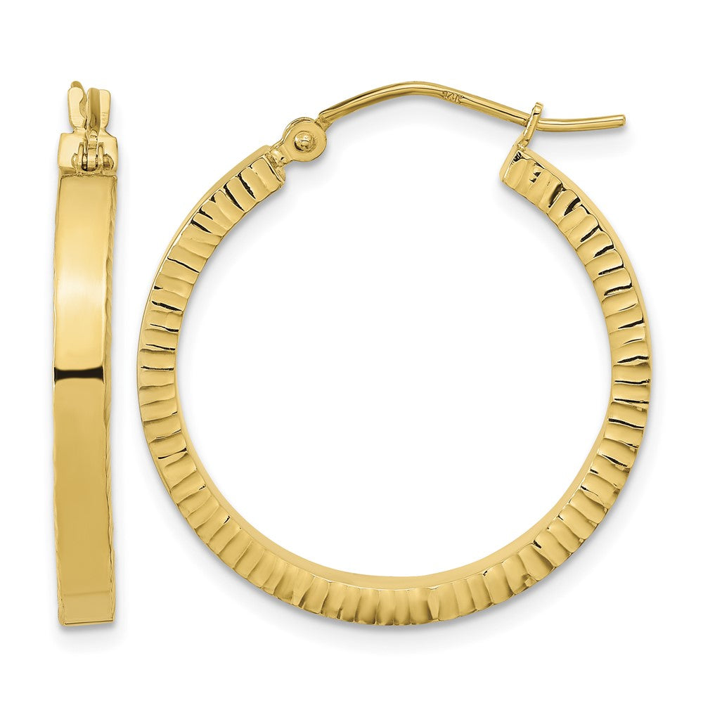 14K Polished and Textured Sides Hoop Earrings
