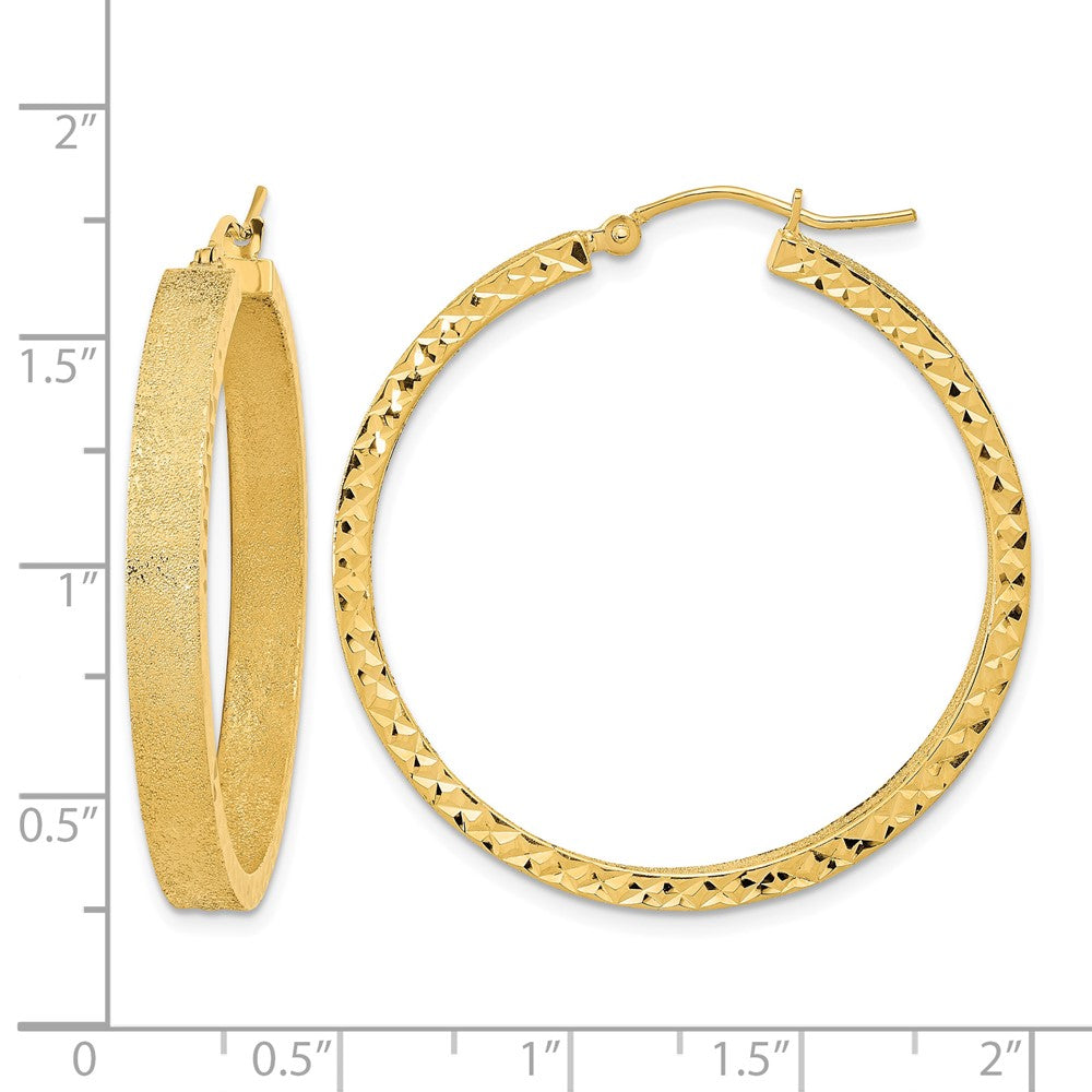 14K Satin and Diamond-cut Hoop Earrings
