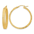 14K Satin and Diamond-cut Hoop Earrings