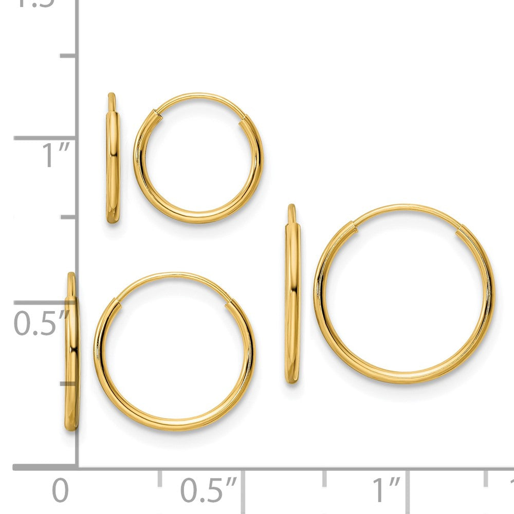 14k Polished Endless Hoop 3 Piece Set