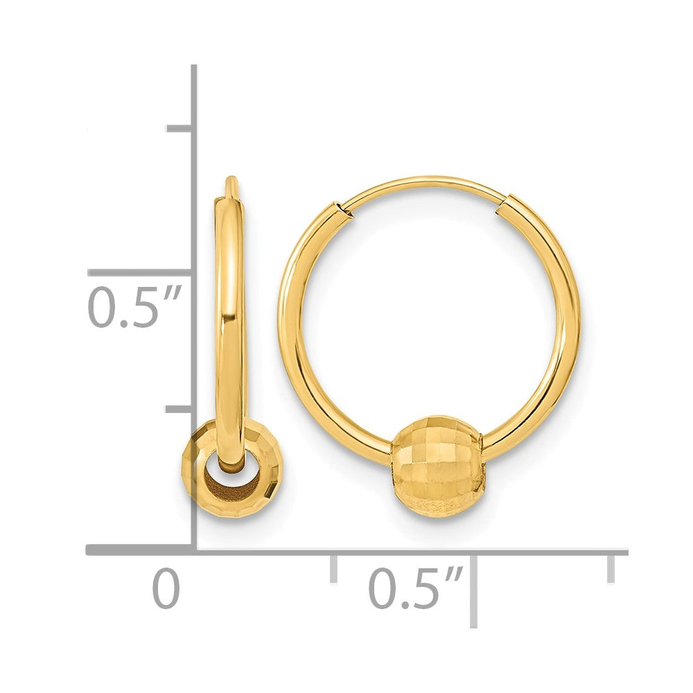 14K Polished with Diamond Cut Ball Hoop Earrings