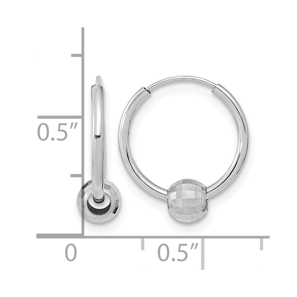 14K White Gold Polished Hoop with a Diamond Cut Ball Earrings
