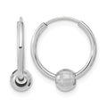 14K White Gold Polished Hoop with a Diamond Cut Ball Earrings