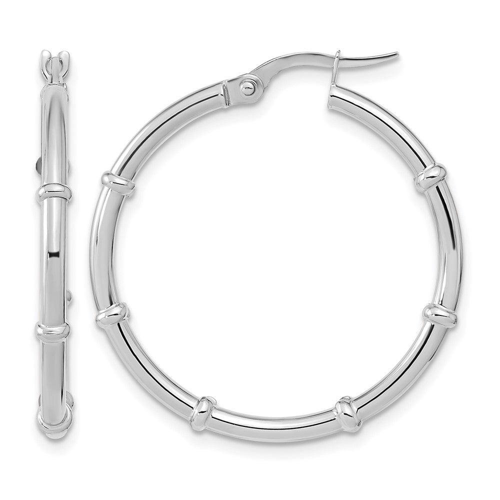 14K White Polished Fancy Hoop Earrings