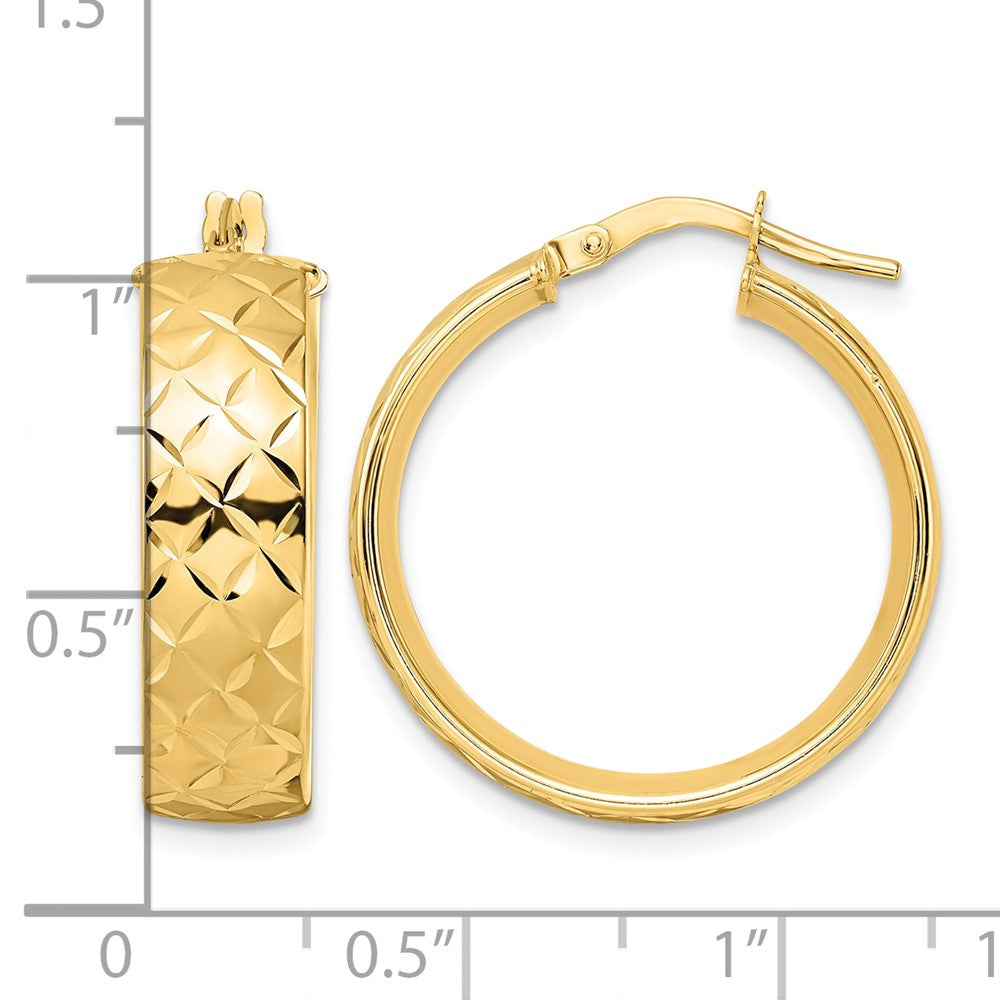 14K Polished Textured Hoop Earrings