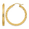 14K Satin Diamond-cut Hoop Earrings