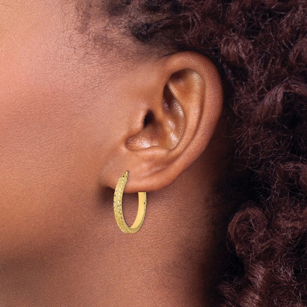 14K Polished Satin Diamond-cut Fancy Hoop Earrings