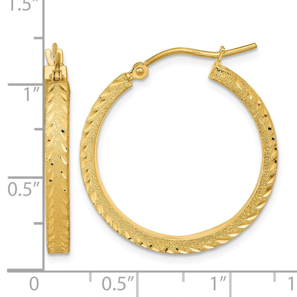 14K Polished Satin Diamond-cut Fancy Hoop Earrings