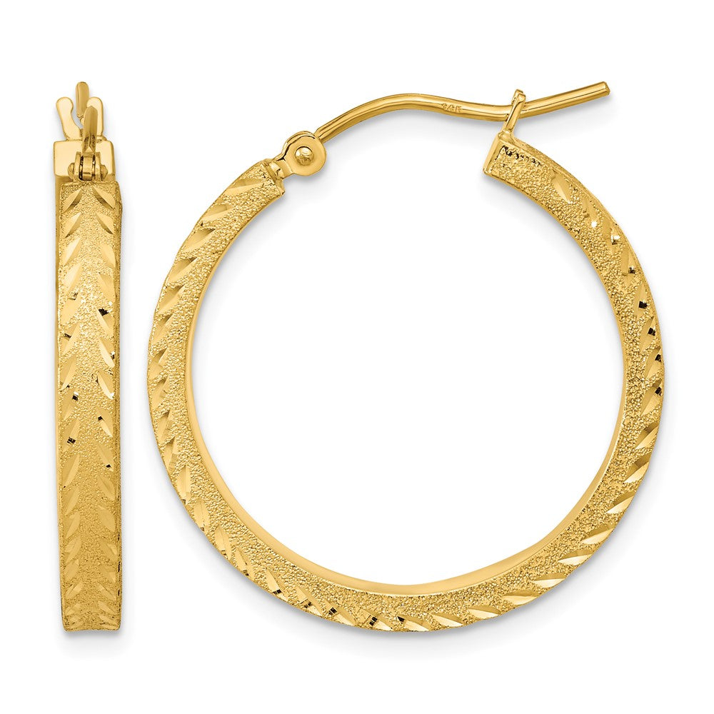 14K Polished Satin Diamond-cut Fancy Hoop Earrings