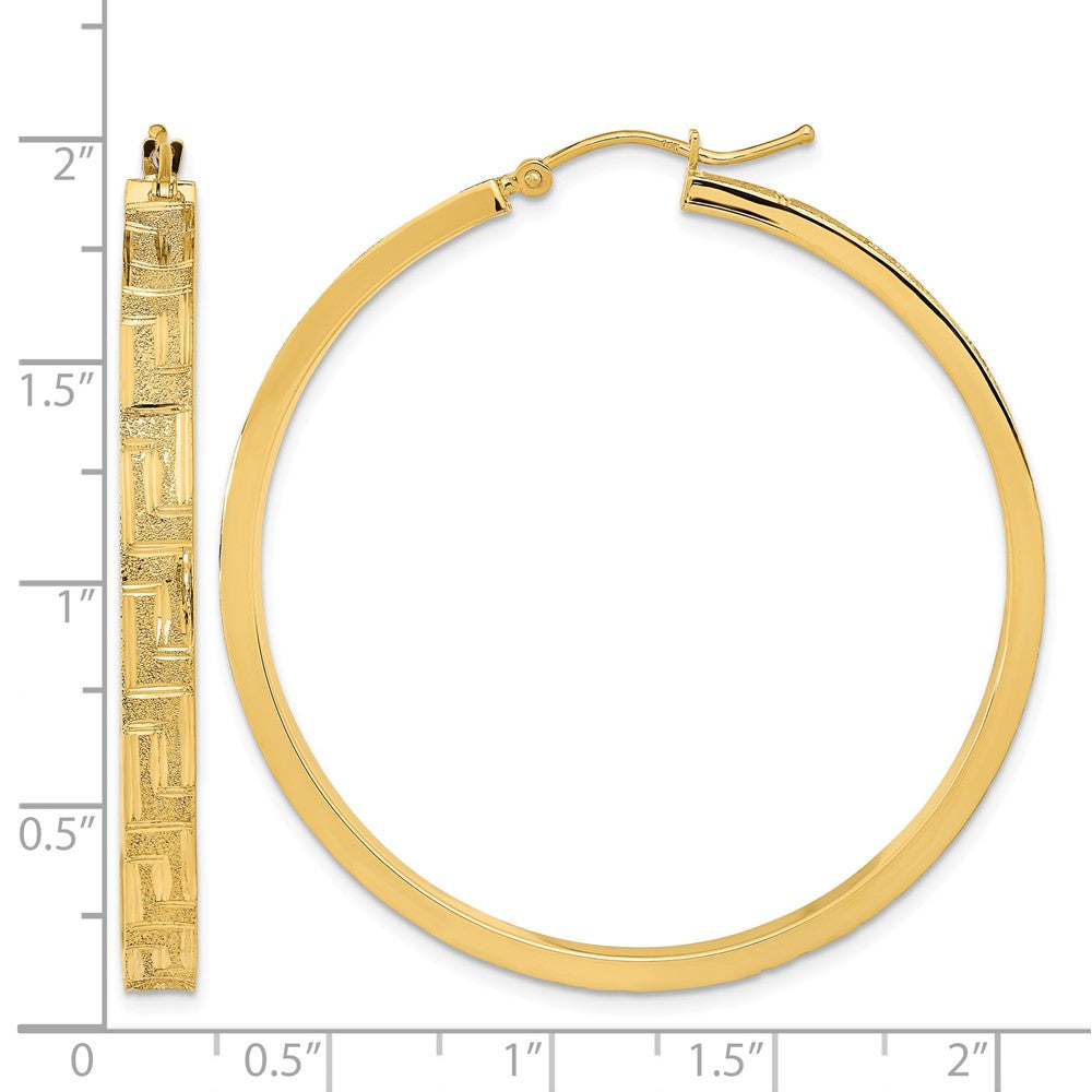 14K Polished and Satin Greek Pattern Hoop Earrings